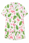 Tropical Flamingo Palm Leaf Pajama Set | White Pink & Green | NWT