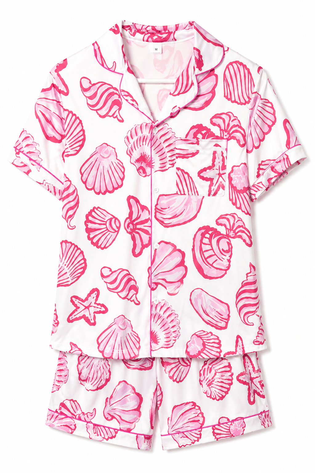 Pink Seashell & Starfish Coastal Pajama Set | White & Pink | NWT