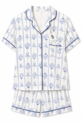 Blue Seashell & Starfish Coastal Pajama Set | White & Navy | Medium | NWT