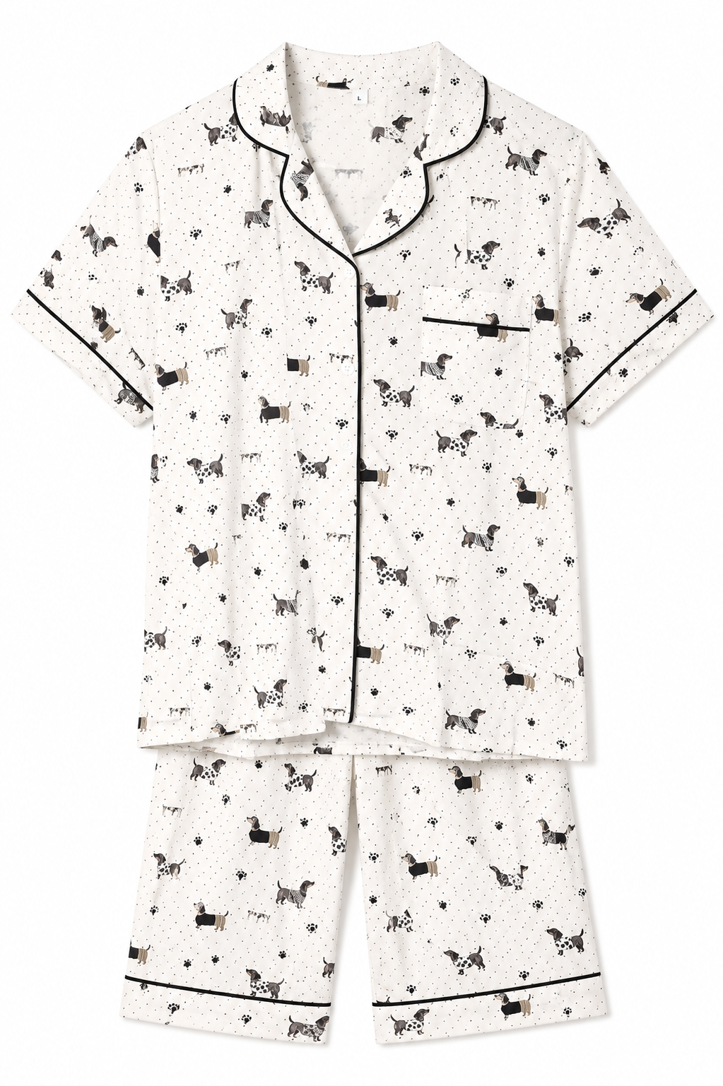 Dachshund & Paw Print Pajama Set | White & Black | Large | NWT