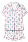 Blue Seashell & Pink Bow Coastal Pajama Set | White, Blue & Pink | Large | NWT