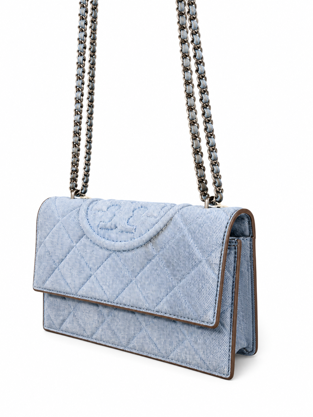 Tory Burch Fleming Denim Print Suede Small Convertible Shoulder Bag | Denim | NWT