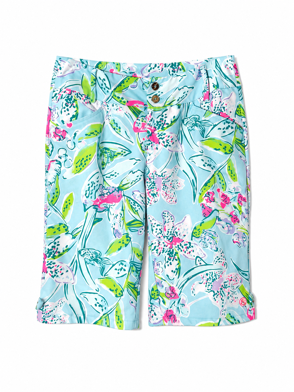 Lilly Pulitzer Callahan Mid-Rise Bermuda Shorts | Light Blue Multi Floral | Size 4| Pre-Loved