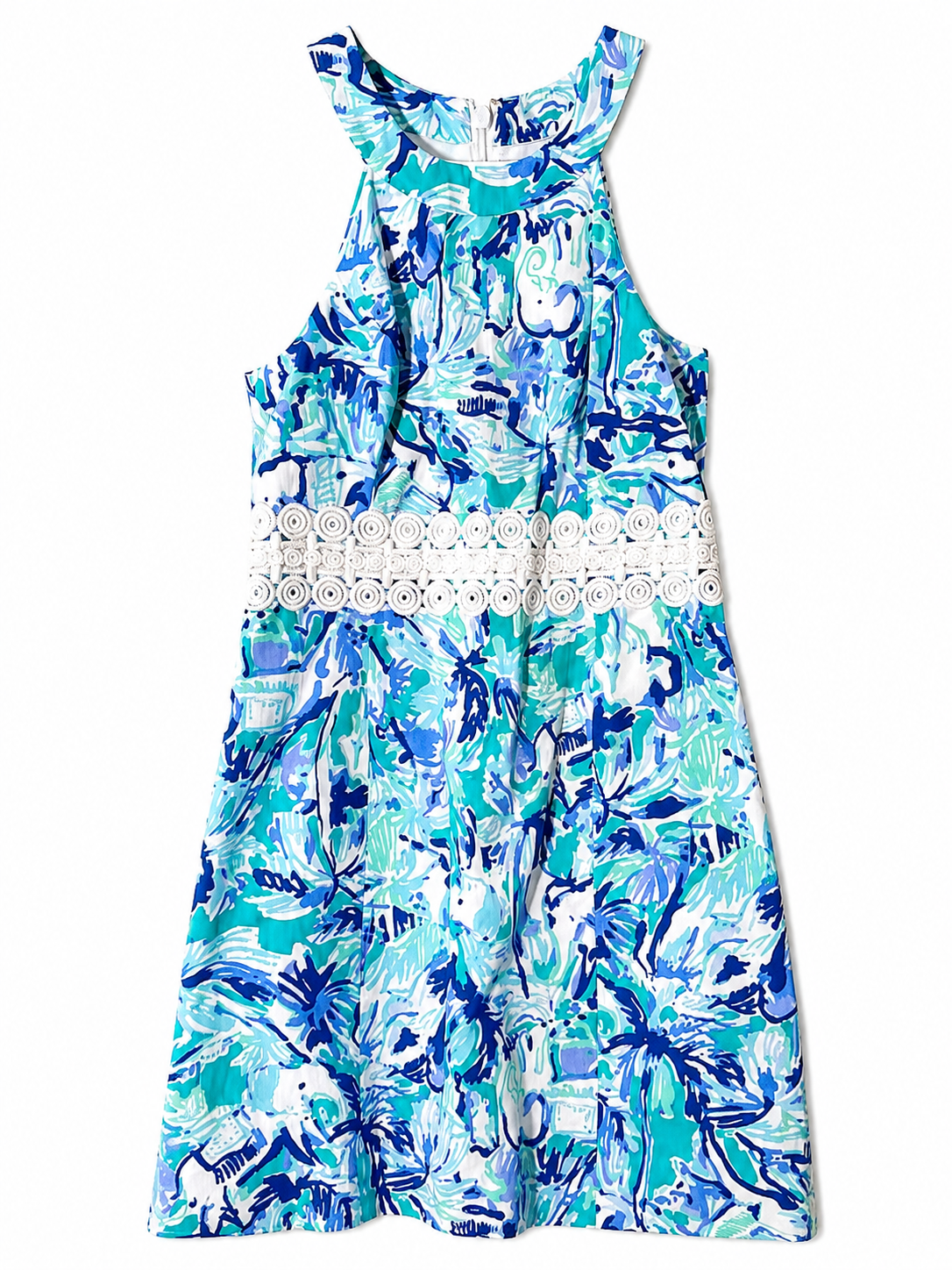Lilly Pulitzer Sleeveless Fit & Flare Dress | Blue Multi Tropical Print | Size 00| Pre-Loved