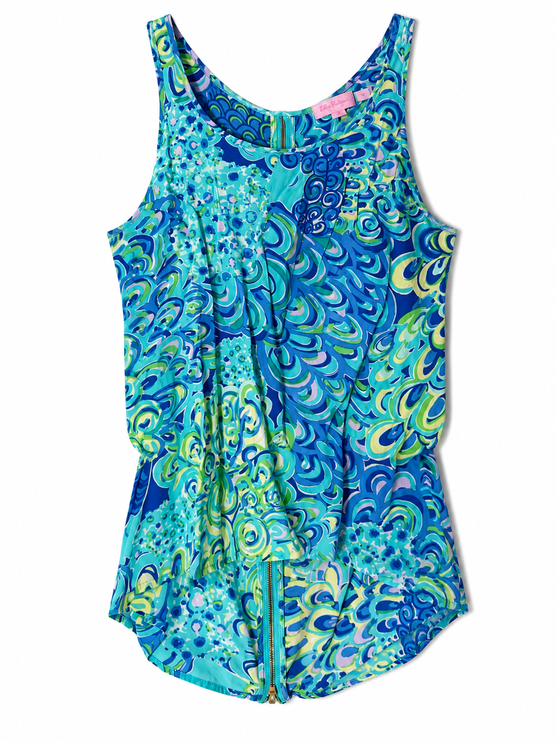 Lilly Pulitzer Sleeveless Layered Zip-Back Top | Blue Multi Print | XXS | Pre-Loved