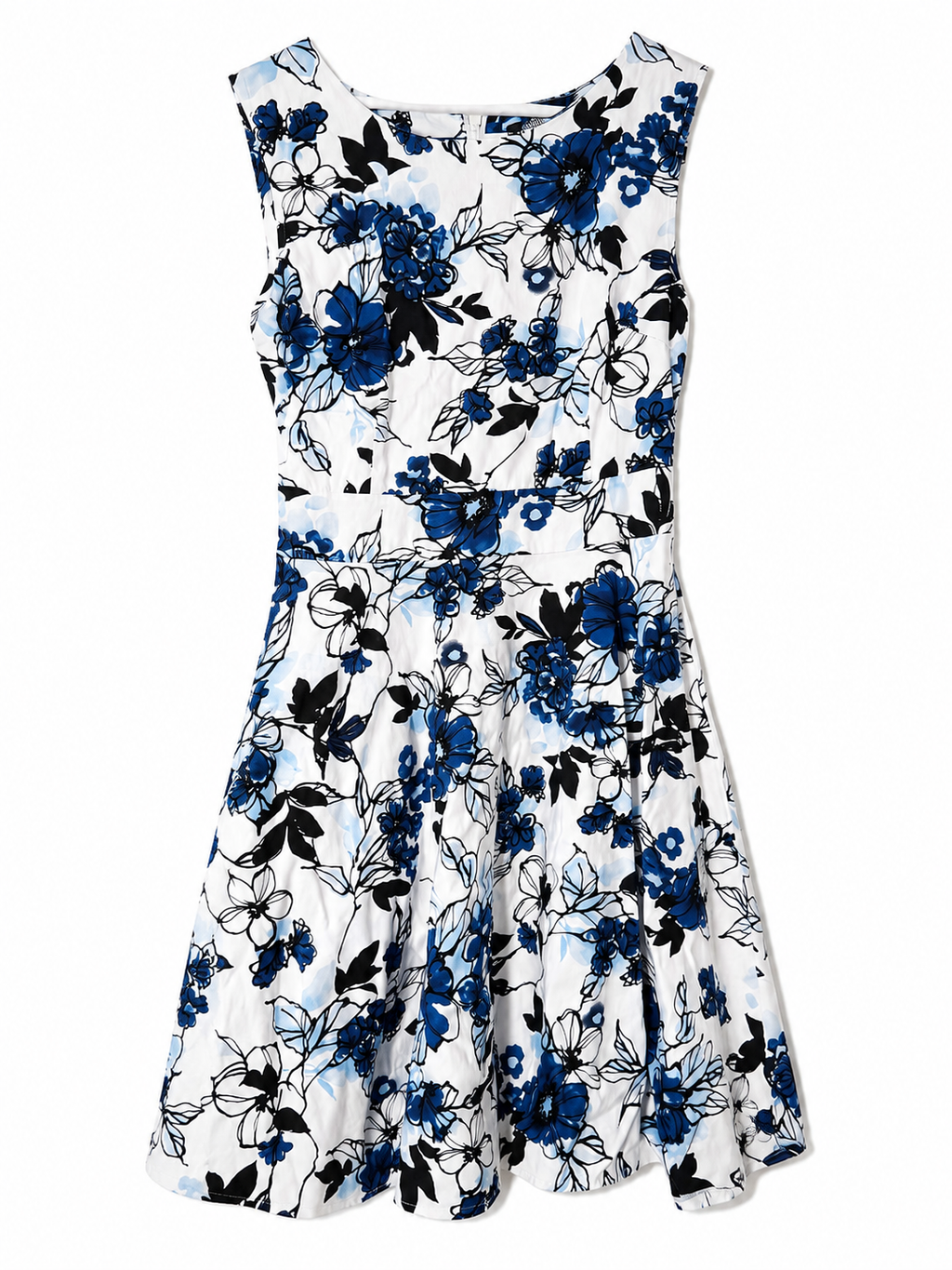 Donna Ricco Sleeveless Fit & Flare Floral Dress | Blue & White | Size L| Pre-Loved