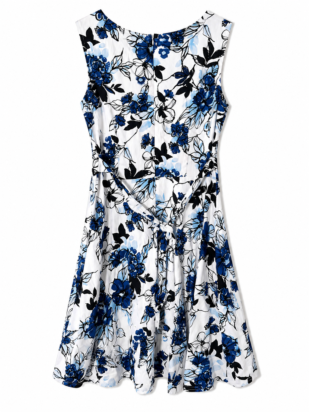 Donna Ricco Sleeveless Fit & Flare Floral Dress | Blue & White | Size L| Pre-Loved