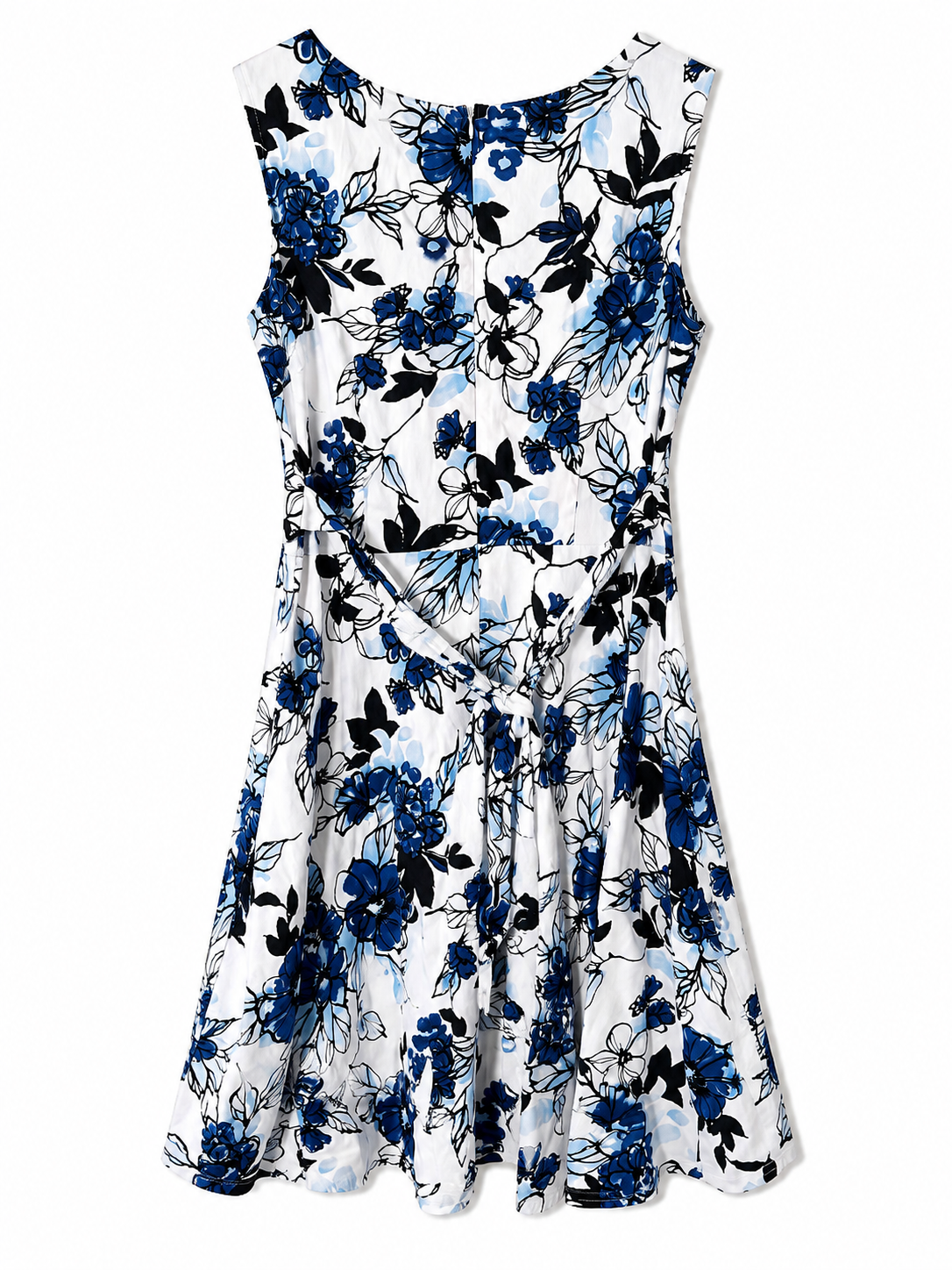 Donna Ricco Sleeveless Fit & Flare Floral Dress | Blue & White | Size L| Pre-Loved