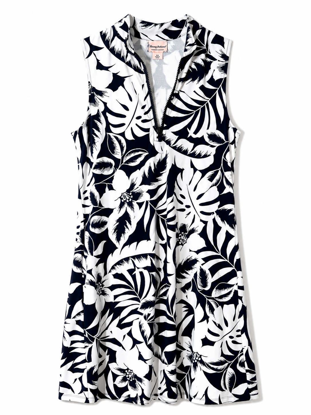 Tommy Bahama Navy & White Tropical Floral Sleeveless Zip Neck Shift Dress | Size S | Pre-Loved