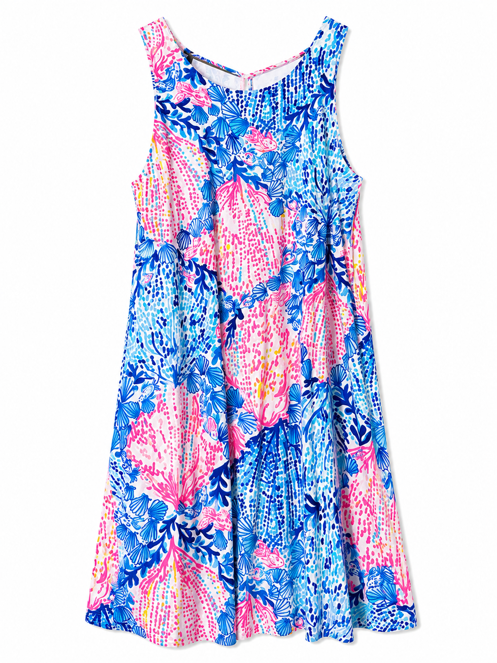 Lilly Pulitzer Seashell Coral Print Crossback Fit & Flare Dress | Blue Pink Multi | Women's Size M| Pre-Loved