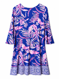 Lilly Pulitzer Floral Border Print Bell Sleeve Swing Dress | Blue Pink | Women's Size M| Pre-Loved