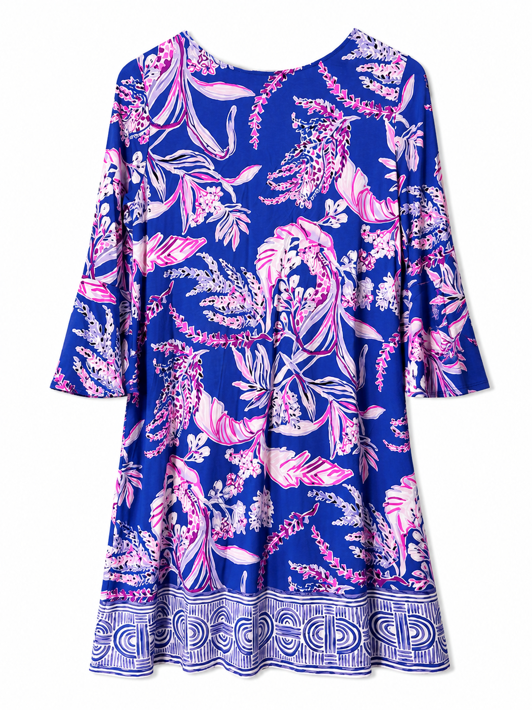Lilly Pulitzer Floral Border Print Bell Sleeve Swing Dress | Blue Pink | Women's Size M| Pre-Loved