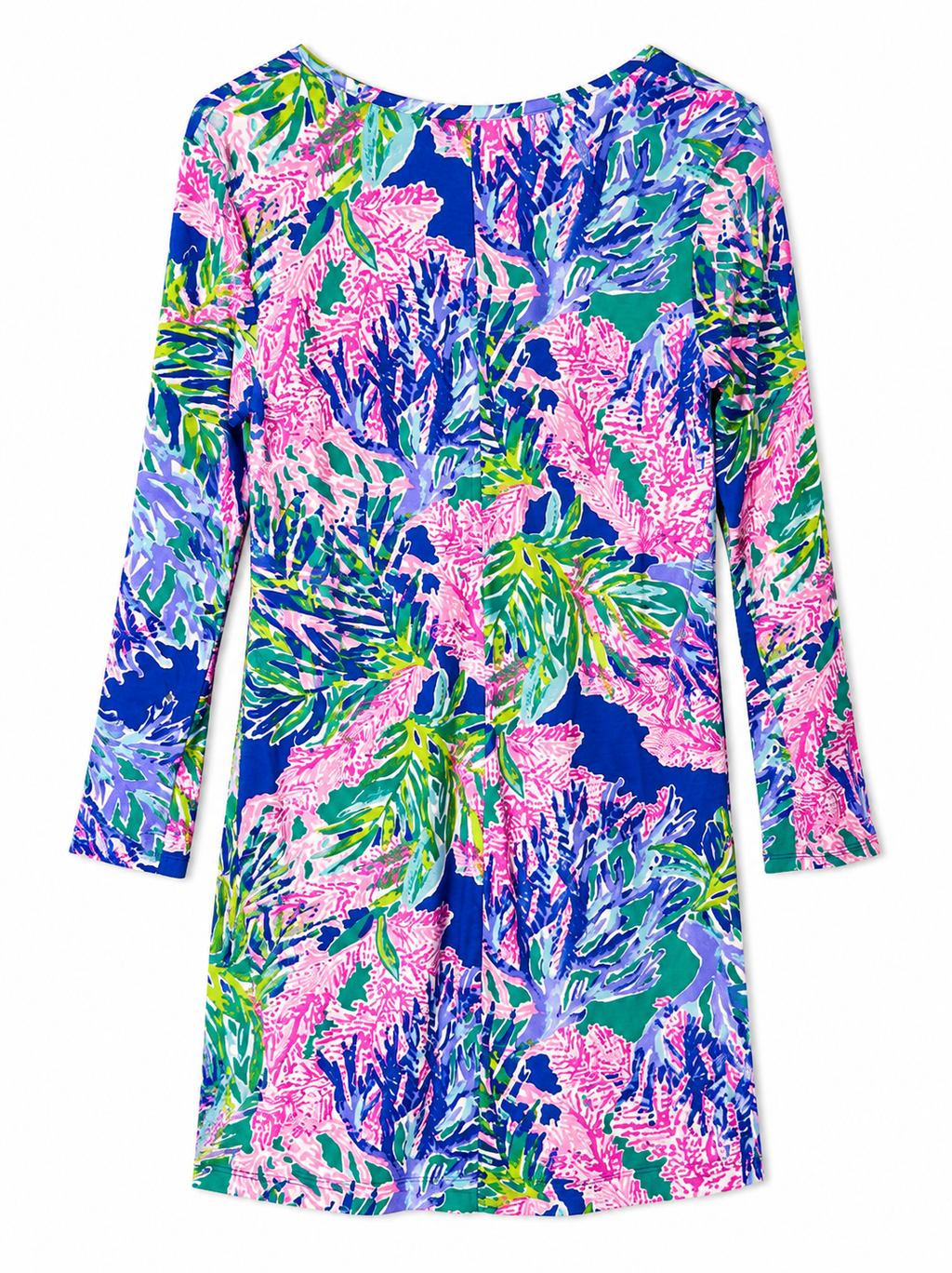 Lilly Pulitzer Tropical Coral Print Long Sleeve Swing Dress | Blue Pink Green | Women's Size M| Pre-Loved