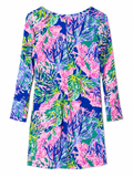 Lilly Pulitzer Tropical Coral Print Long Sleeve Swing Dress | Blue Pink Green | Women's Size M| Pre-Loved