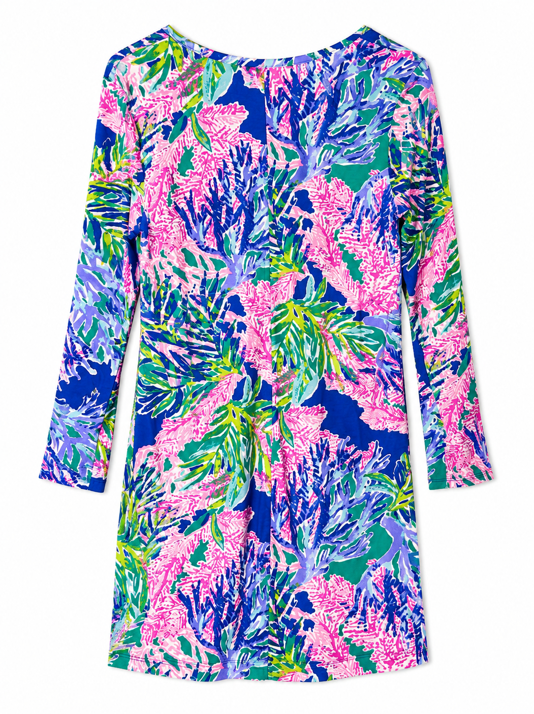 Lilly Pulitzer Tropical Coral Print Long Sleeve Swing Dress | Blue Pink Green | Women's Size M| Pre-Loved