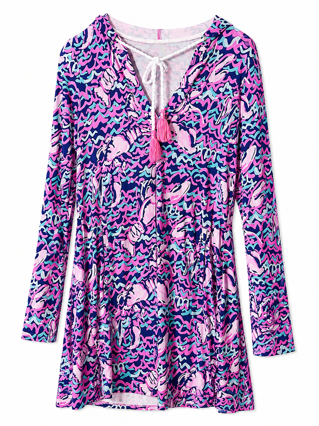 Lilly Pulitzer Lobster Print Tassel Tie Swing Tunic Dress | Pink Blue | Women's Size S| Pre-Loved