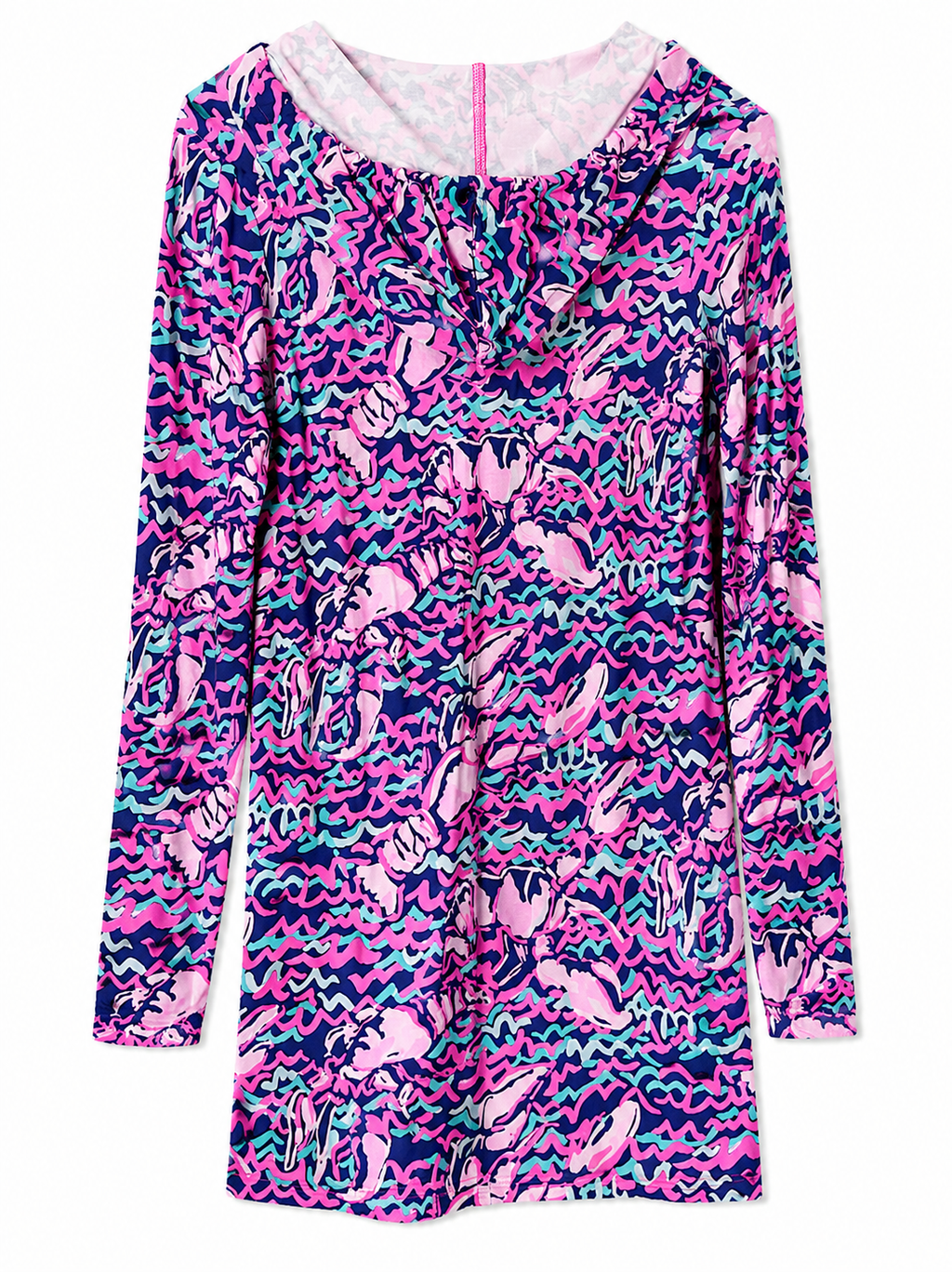 Lilly Pulitzer Lobster Print Tassel Tie Swing Tunic Dress | Pink Blue | Women's Size S| Pre-Loved