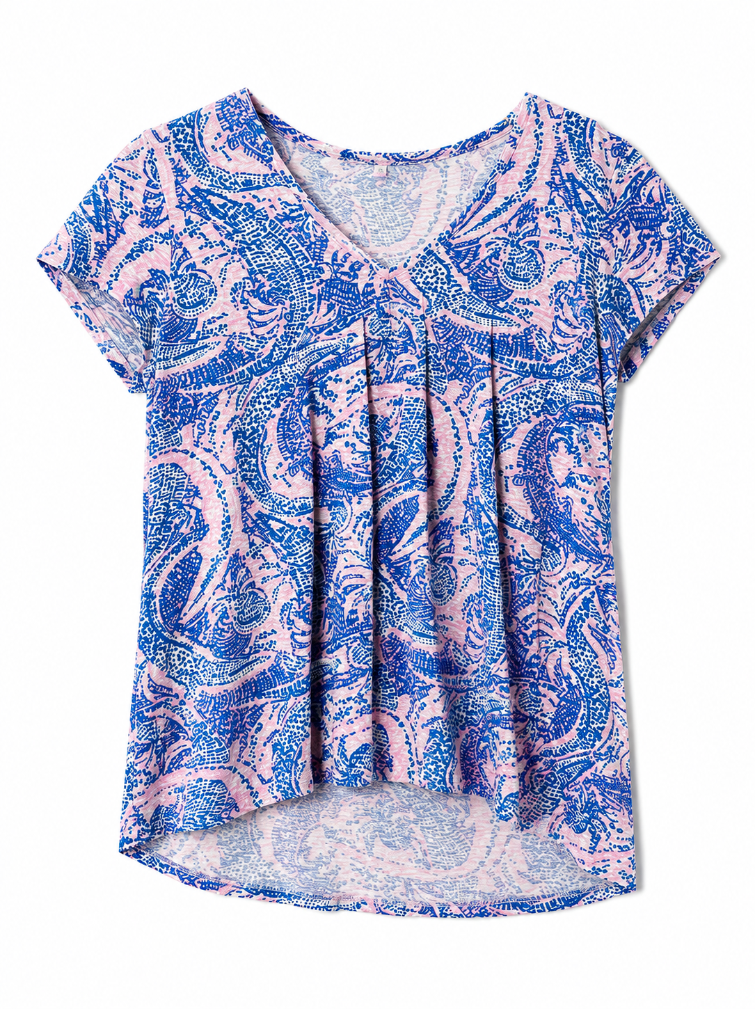 Lilly Pulitzer Seashell & Paisley Print Pleated V-Neck Top | Pink Blue | Women's Size M| Pre-Loved