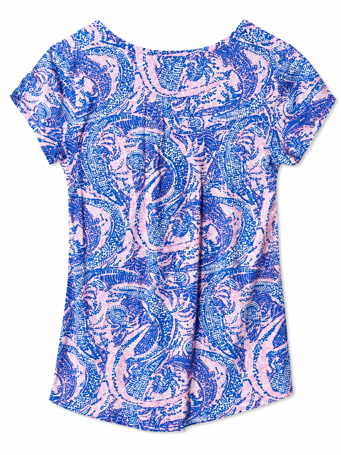 Lilly Pulitzer Seashell & Paisley Print Pleated V-Neck Top | Pink Blue | Women's Size M| Pre-Loved