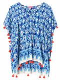 Lilly Pulitzer Elephant Print Tassel Caftan Tunic Cover-Up | Blue White | Women's S/M | Pre-Loved