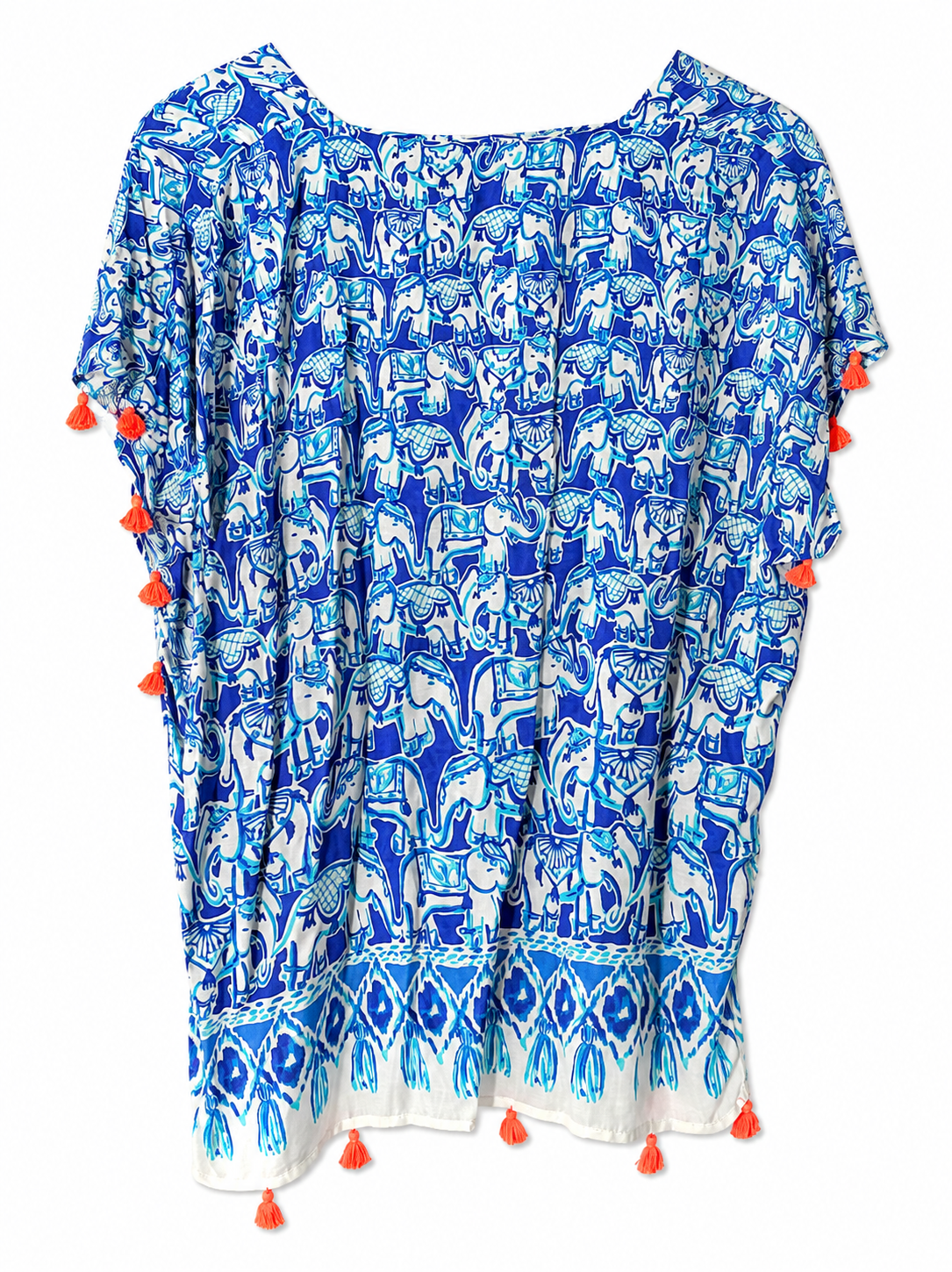 Lilly Pulitzer Elephant Print Tassel Caftan Tunic Cover-Up | Blue White | Women's S/M | Pre-Loved