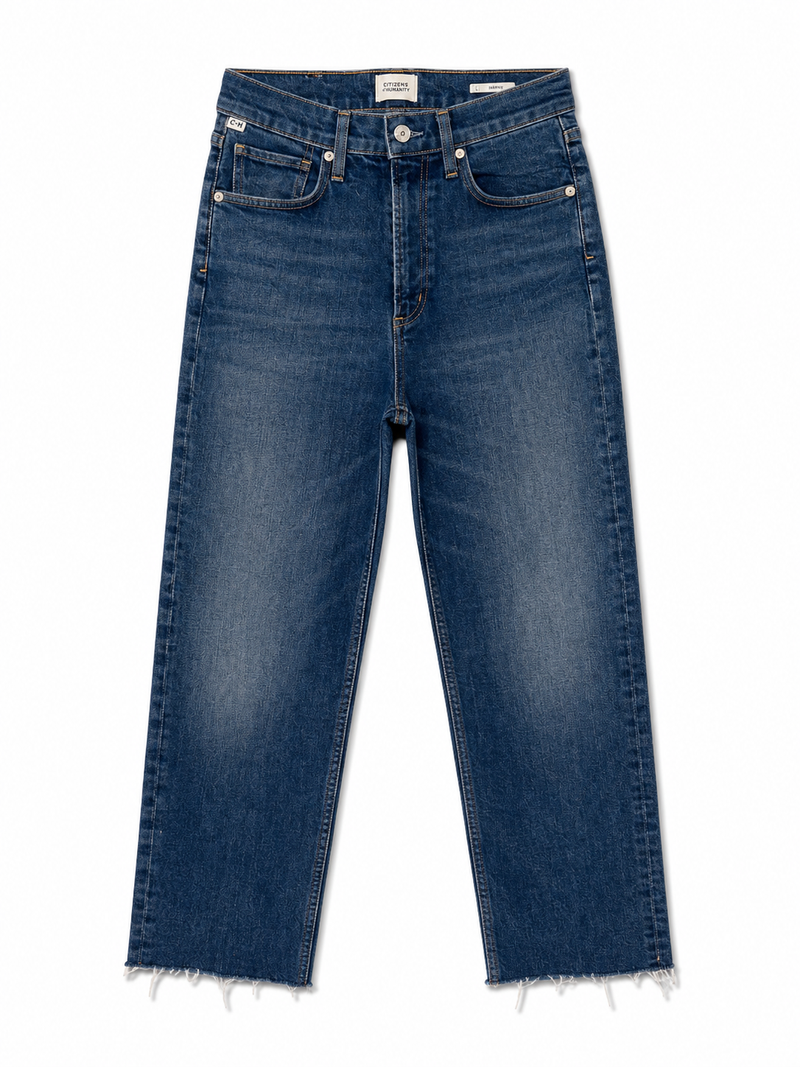 Citizens of Humanity Jolene High Rise Straight Leg Jeans | Dark Wash | Raw Hem | Size 25