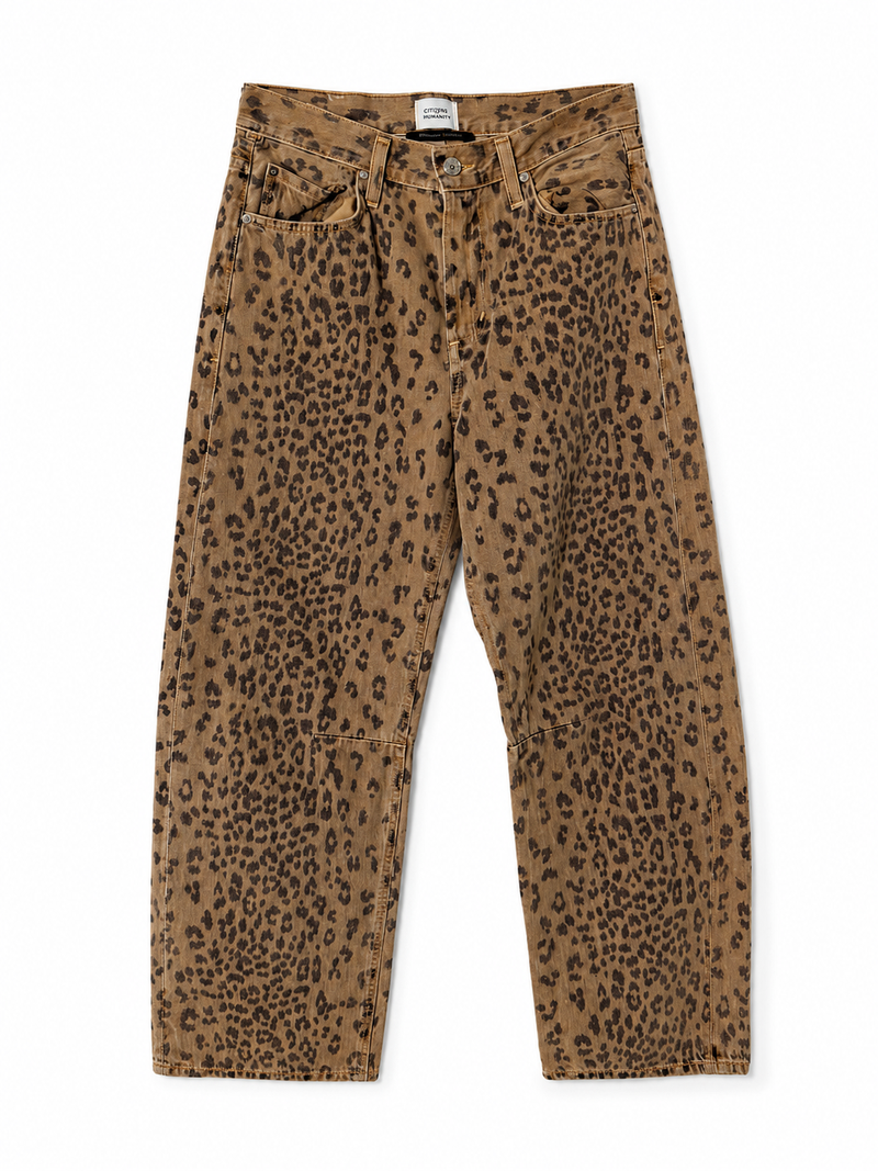 Citizens of Humanity Leopard Print Barrel Leg Jeans | Brown | Size 25