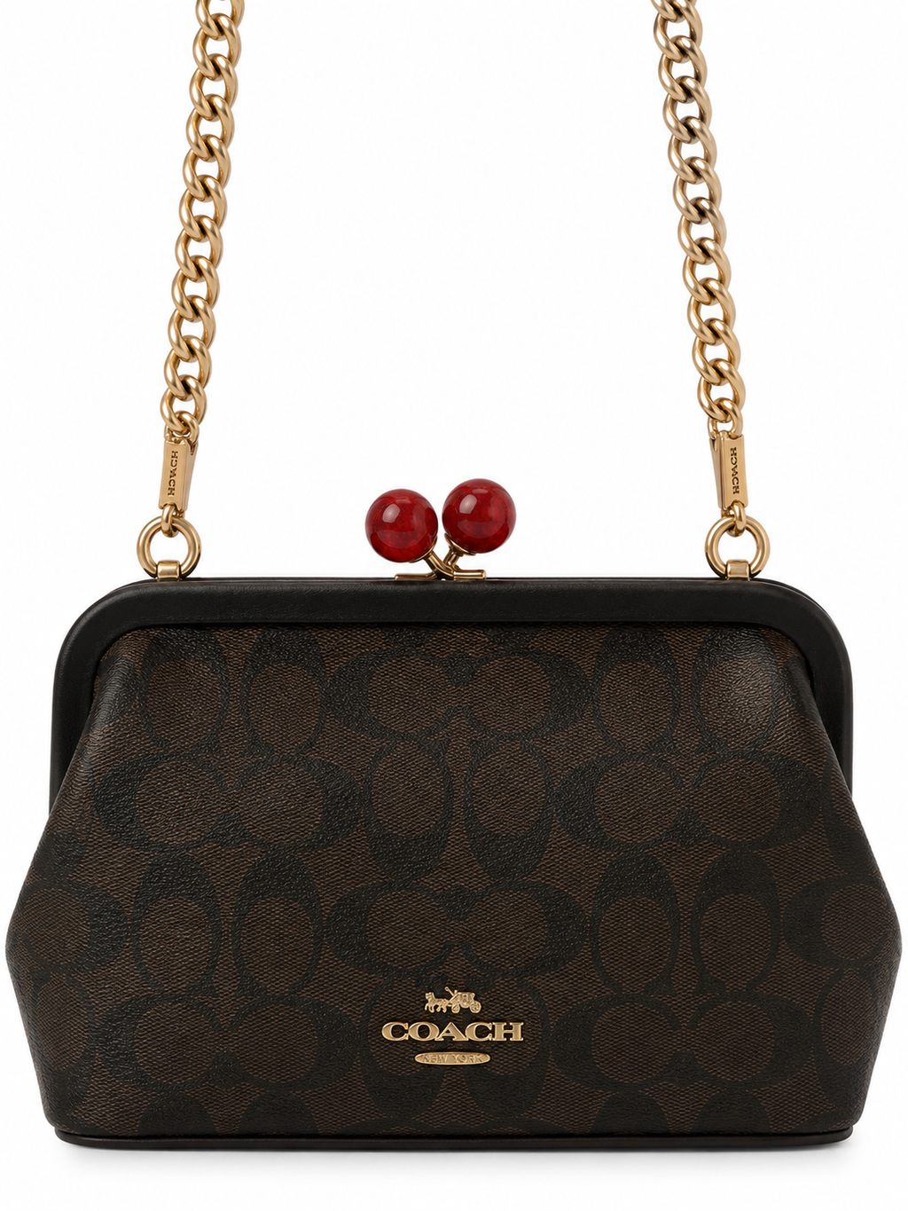 Coach Signature Kisslock Chain Shoulder Bag | Brown/Black | Pre-Loved
