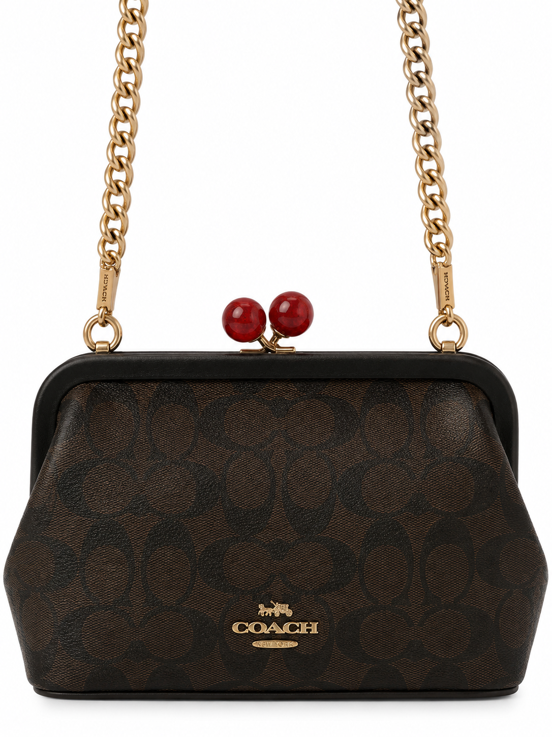 Coach Signature Kisslock Chain Shoulder Bag | Brown/Black | Pre-Loved