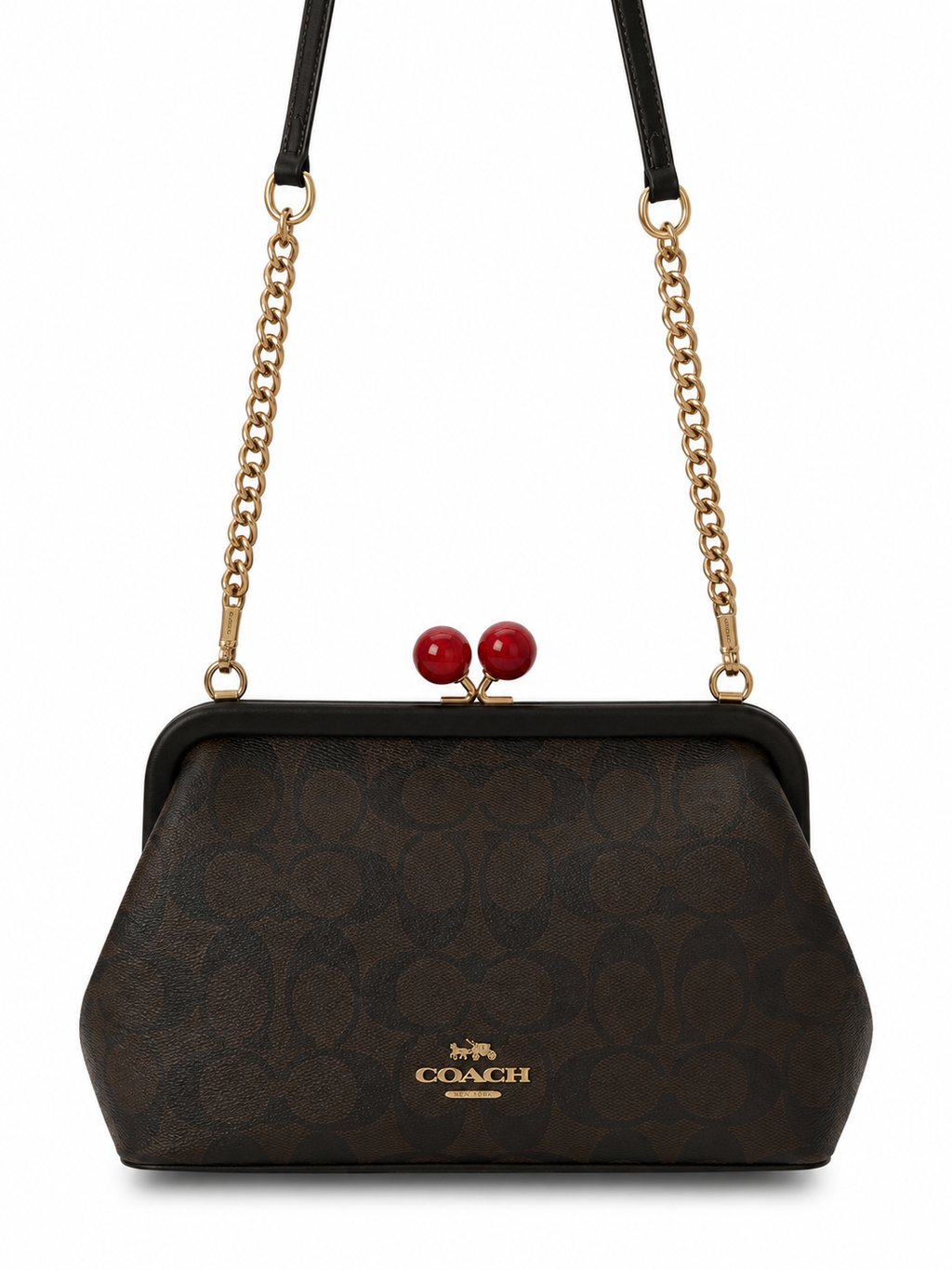 Coach Signature Kisslock Chain Shoulder Bag | Brown/Black | Pre-Loved