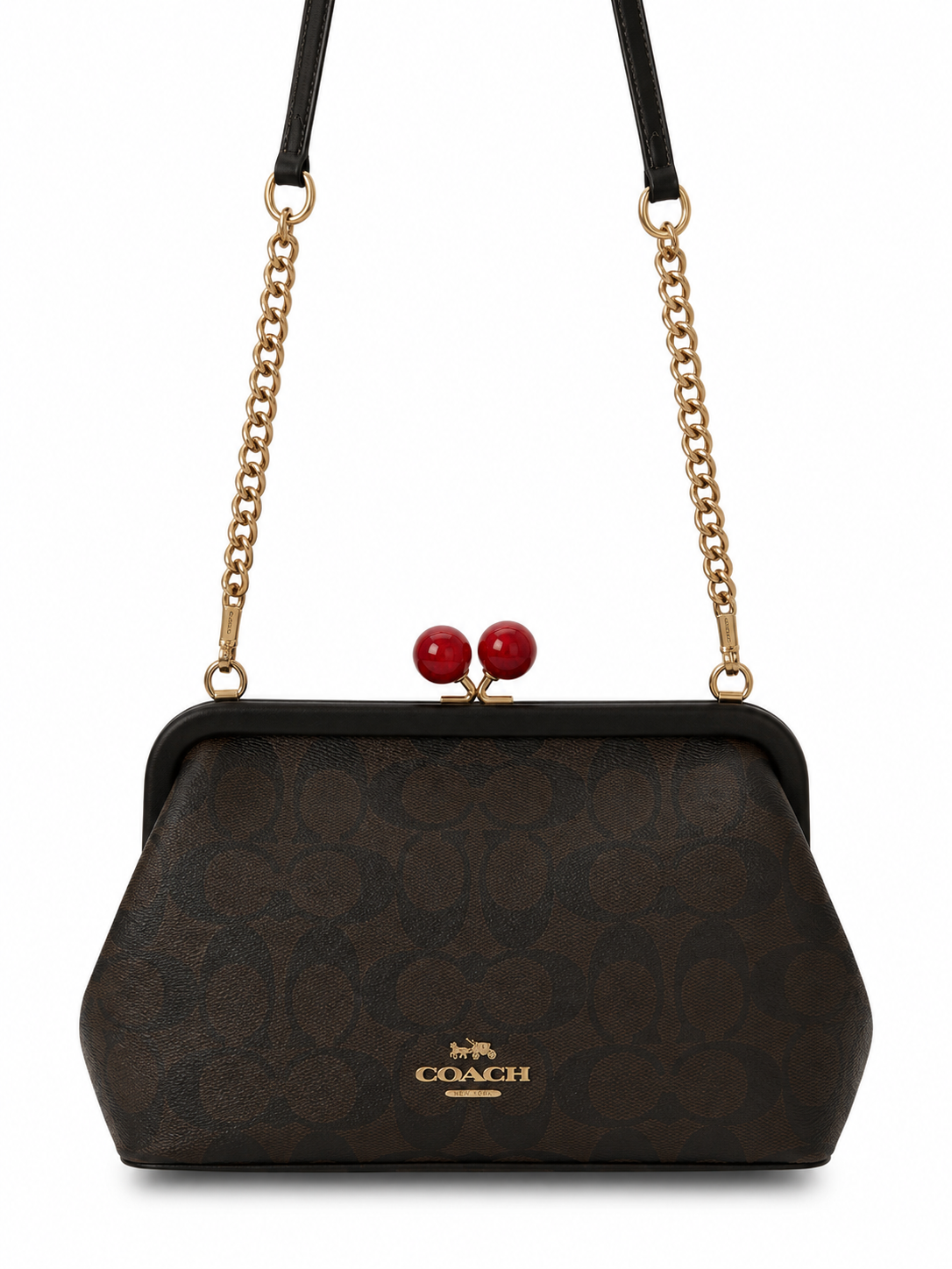 Coach Signature Kisslock Chain Shoulder Bag | Brown/Black | Pre-Loved