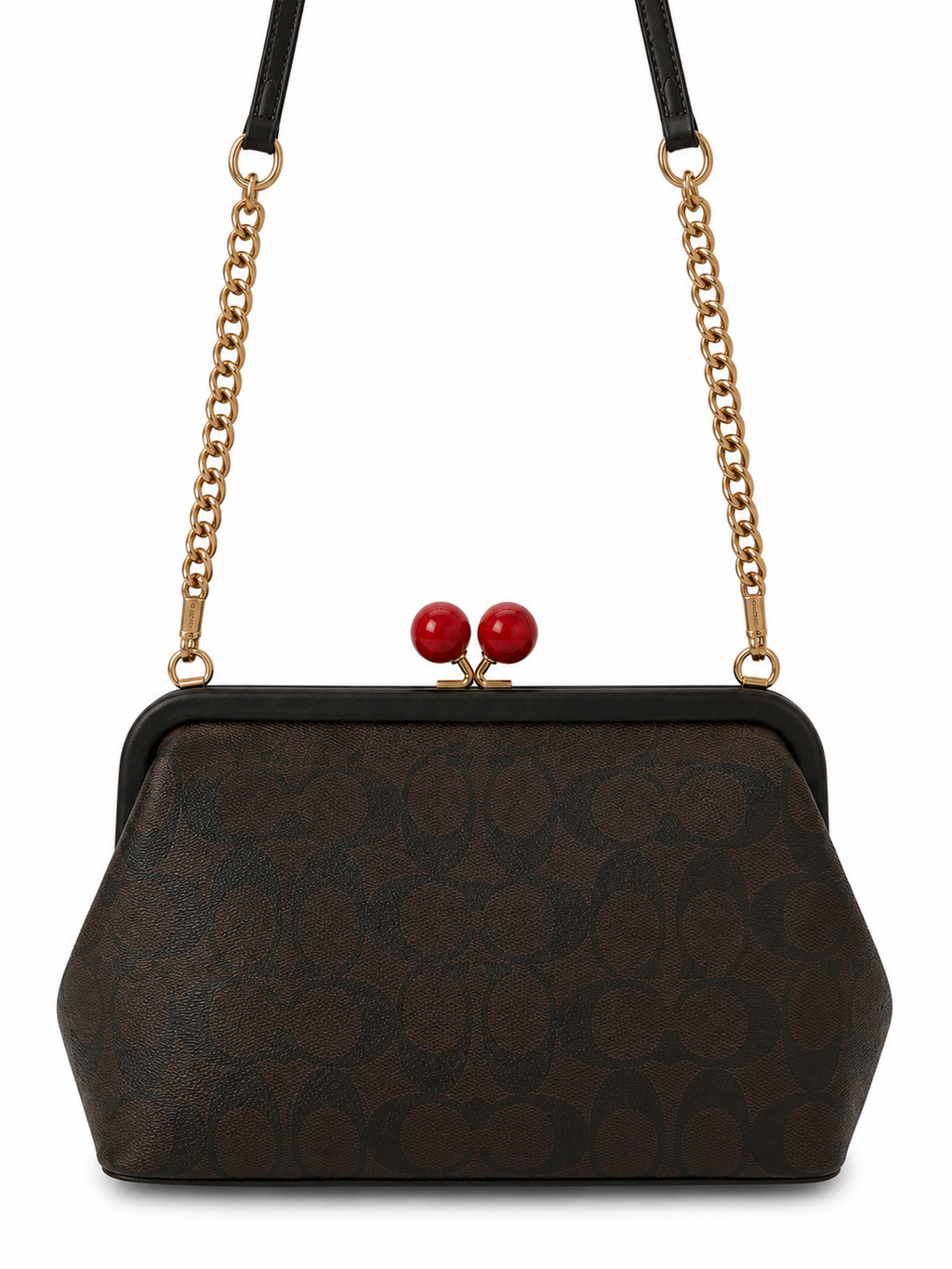 Coach Signature Kisslock Chain Shoulder Bag | Brown/Black | Pre-Loved