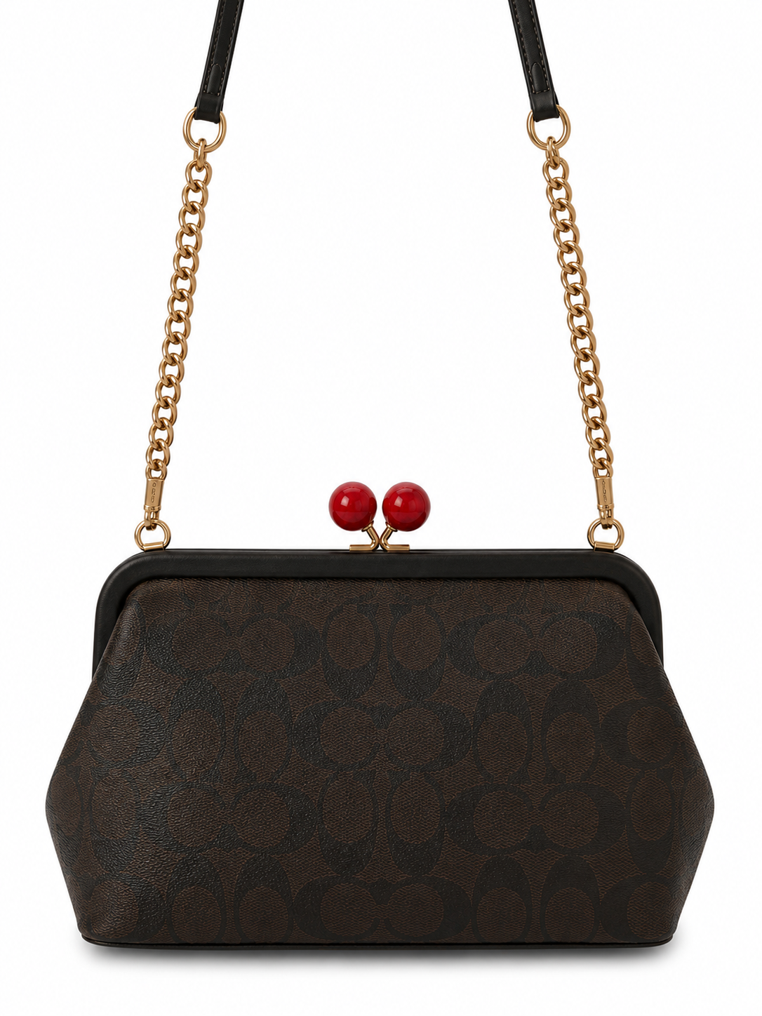 Coach Signature Kisslock Chain Shoulder Bag | Brown/Black | Pre-Loved