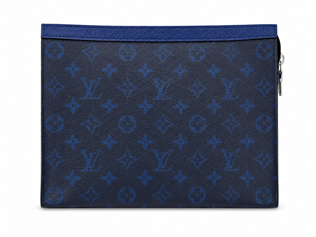 Louis Vuitton Pochette Voyage MM Monogram Eclipse Split Blue Pouch | Navy/Black | Excellent