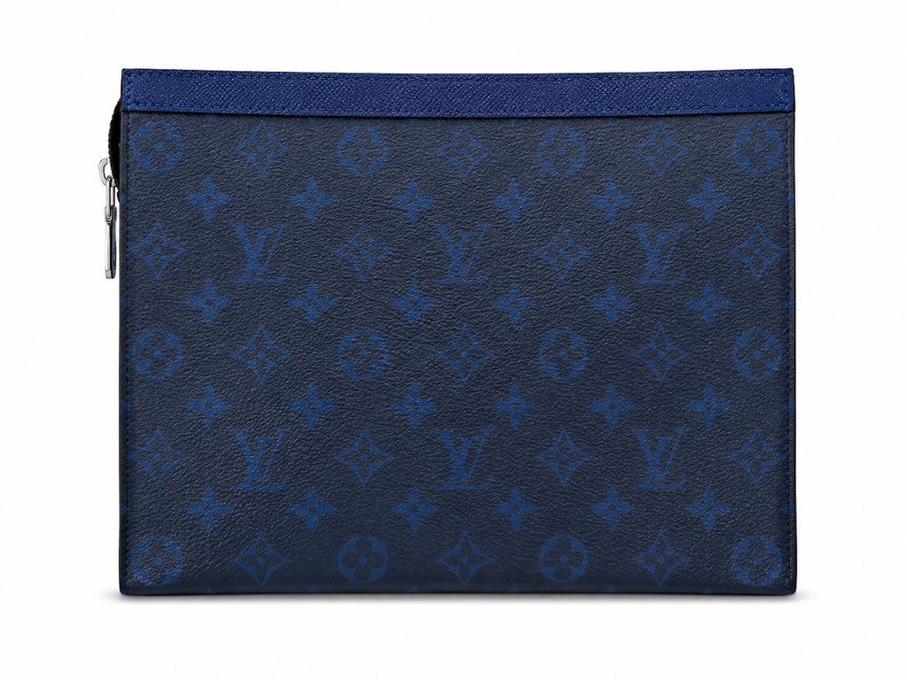 Louis Vuitton Pochette Voyage MM Monogram Eclipse Split Blue Pouch | Navy/Black | Excellent