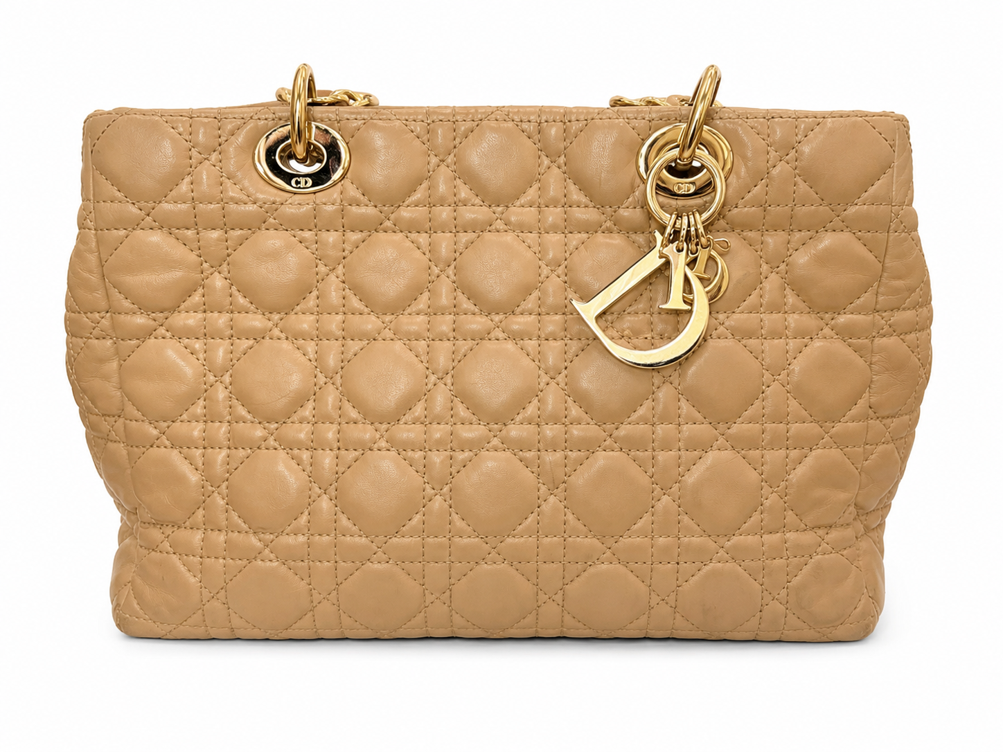 Christian Dior Large Lady Dior Tote Bag | Beige Cannage Lambskin | Gold Hardware