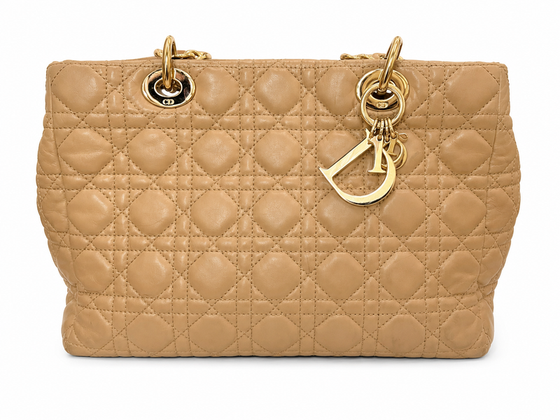 Christian Dior Large Lady Dior Tote Bag | Beige Cannage Lambskin | Gold Hardware