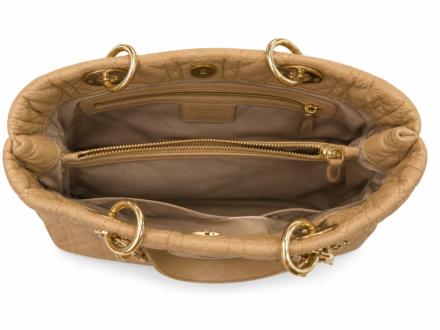 Christian Dior Large Lady Dior Tote Bag | Beige Cannage Lambskin | Gold Hardware
