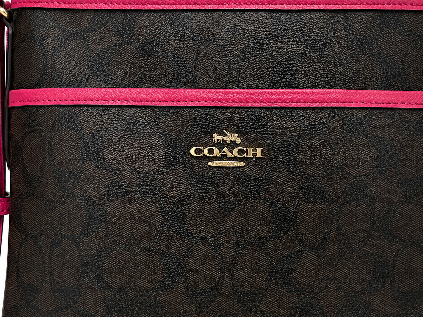 Coach Signature File Crossbody Bag Brown Canvas & Pink Leather Trim| Preloved