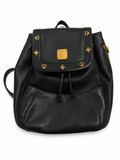 MCM Black Leather Drawstring Backpack with Gold Hardware| Preloved