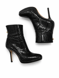 Jimmy Choo Black Embossed Croc Leather Platform Ankle Booties – Size 39| Preloved