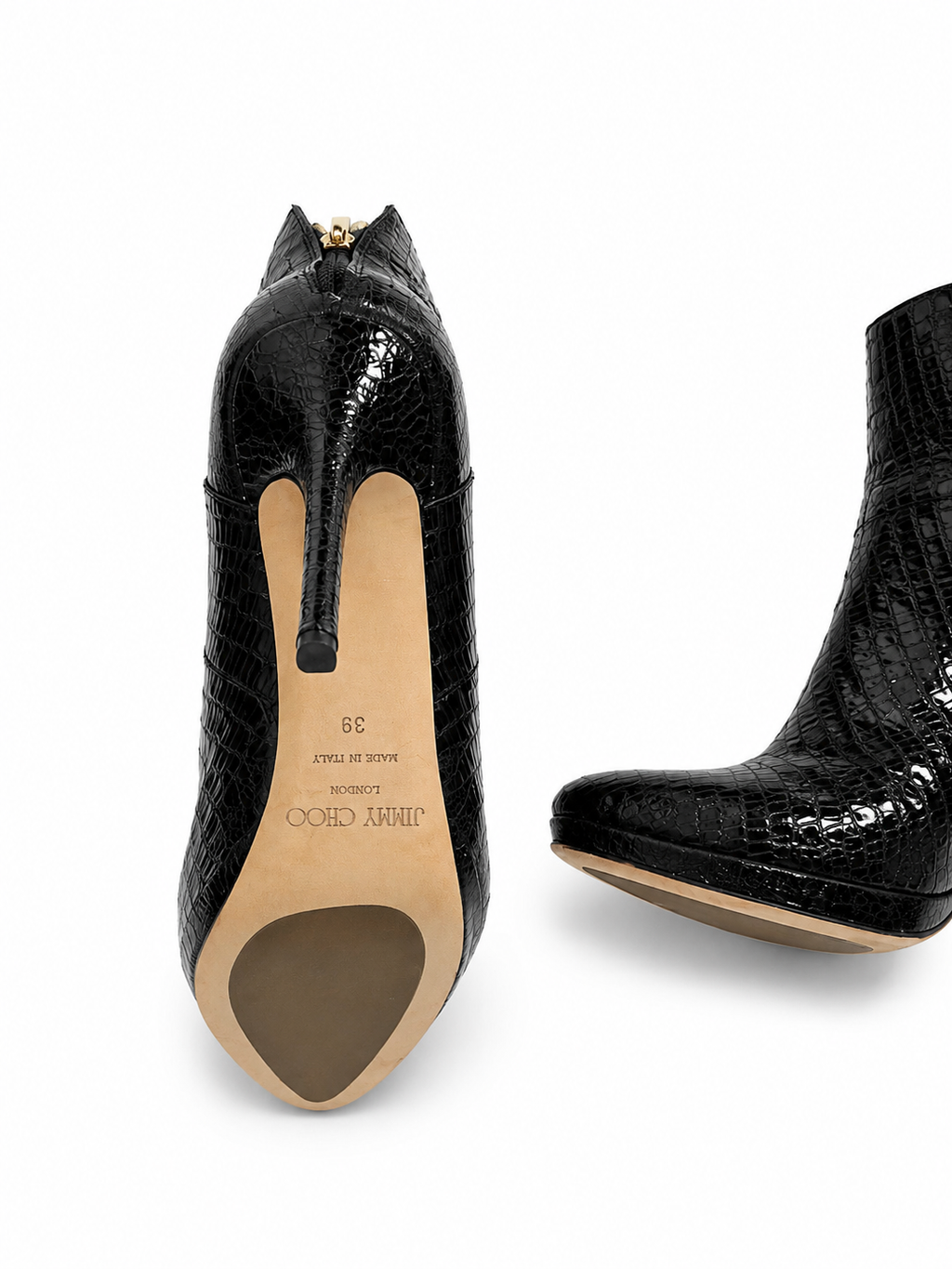 Jimmy Choo Black Embossed Croc Leather Platform Ankle Booties – Size 39| Preloved