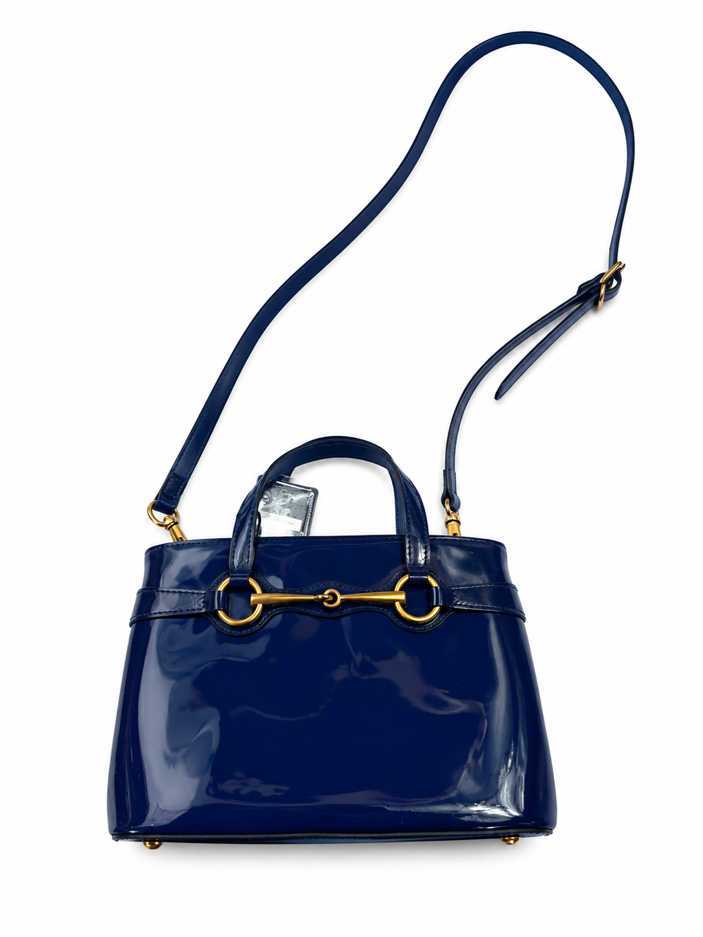 Gucci Navy Patent Leather Horsebit Top Handle Satchel Crossbody Bag| Gently Loved
