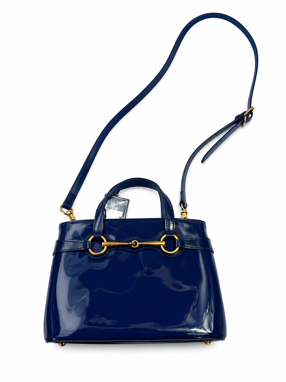 Gucci Navy Patent Leather Horsebit Top Handle Satchel Crossbody Bag| Gently Loved