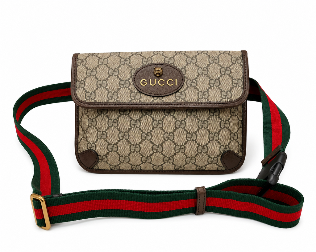 Gucci GG Supreme Belt Bag Beige & Ebony Canvas with Web Stripe| Preloved