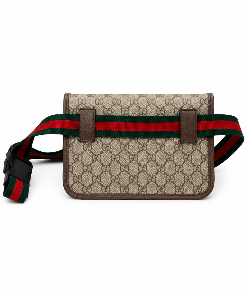 Gucci GG Supreme Belt Bag Beige & Ebony Canvas with Web Stripe| Preloved