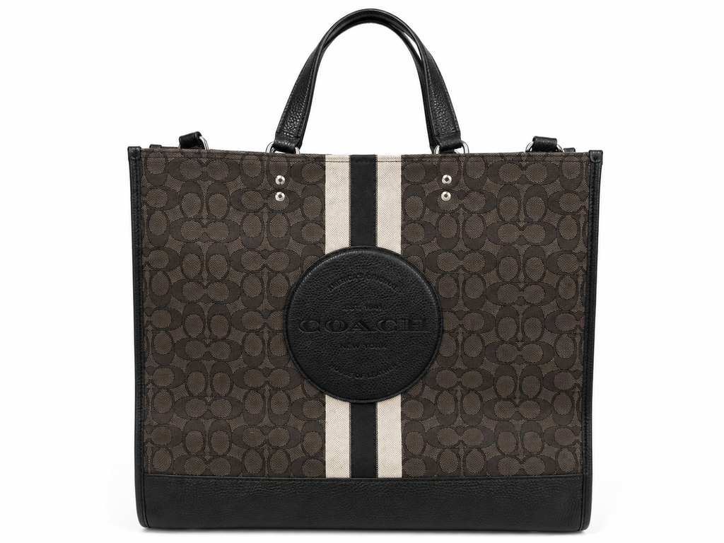 Coach Signature Jacquard Tote Bag Brown & Black with Stripe | Shoulder & Crossbody
