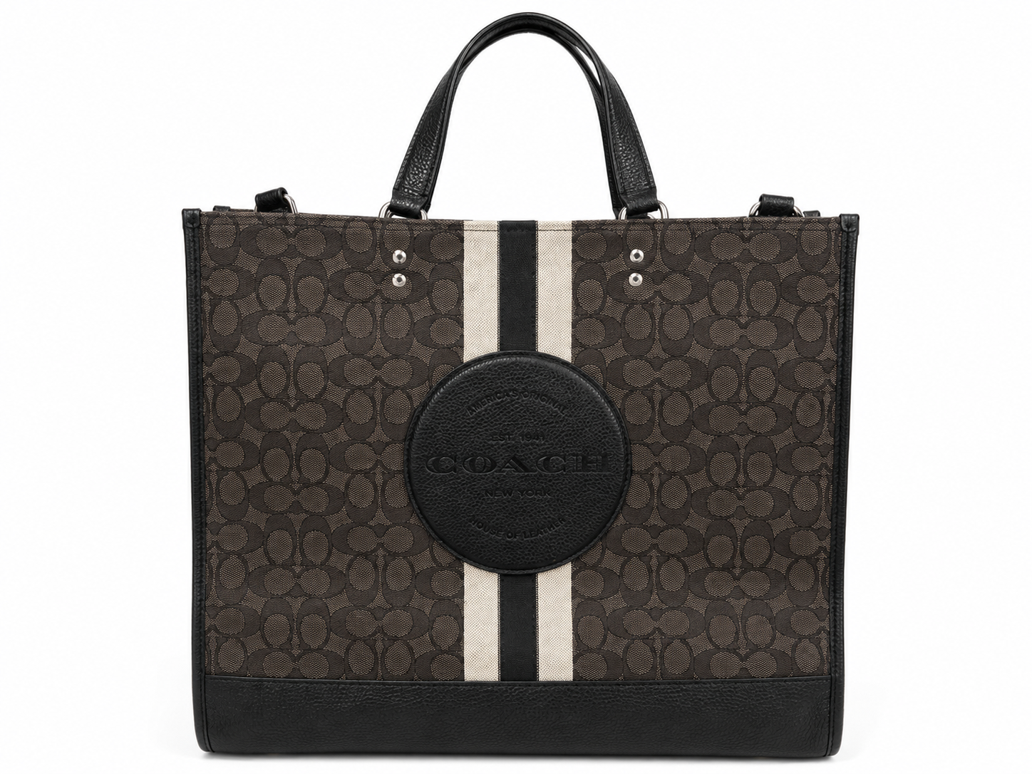 Coach Signature Jacquard Tote Bag Brown & Black with Stripe | Shoulder & Crossbody