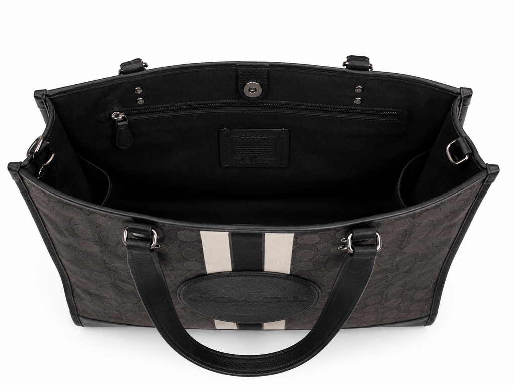 Coach Signature Jacquard Tote Bag Brown & Black with Stripe | Shoulder & Crossbody