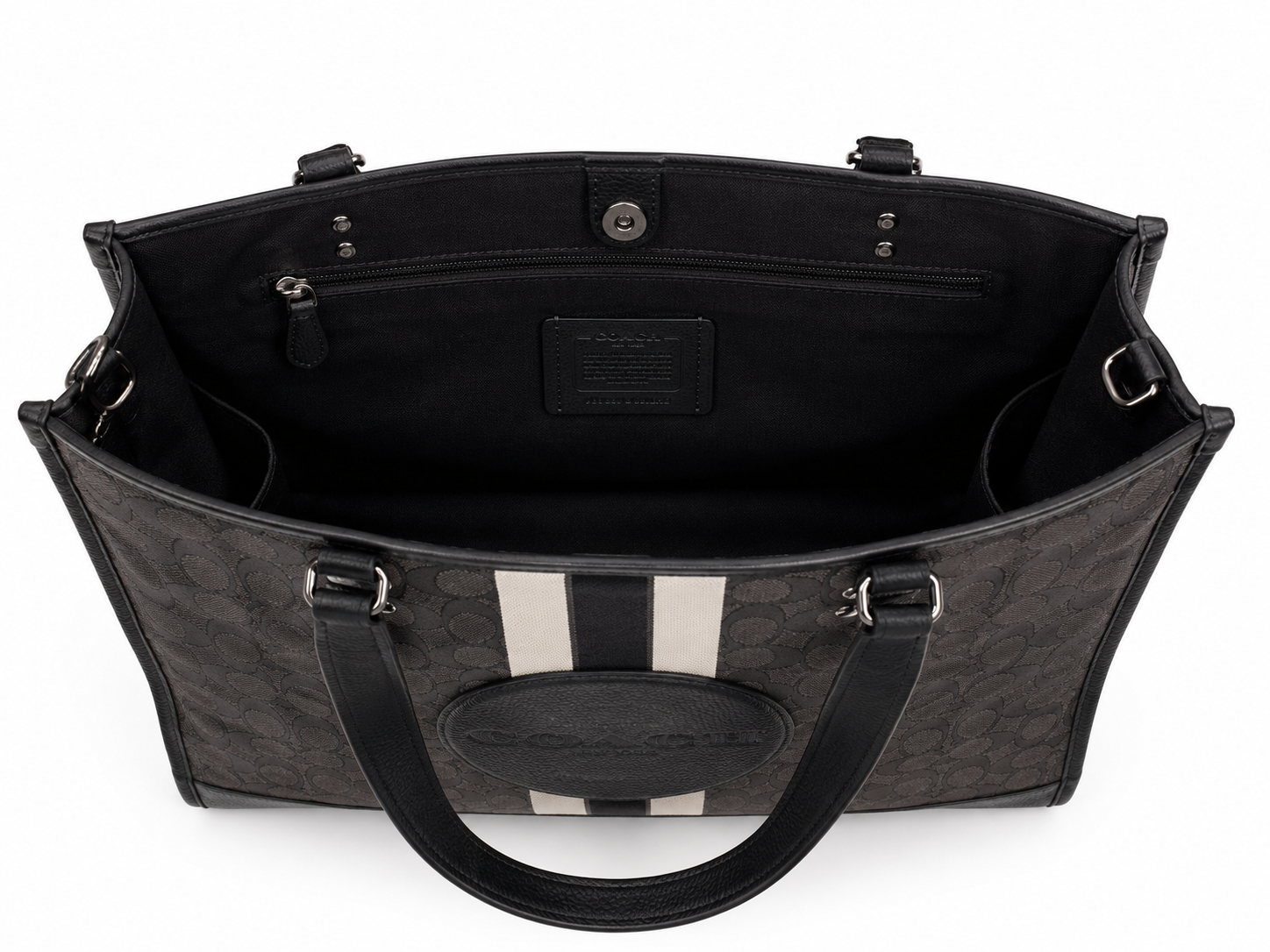 Coach Signature Jacquard Tote Bag Brown & Black with Stripe | Shoulder & Crossbody